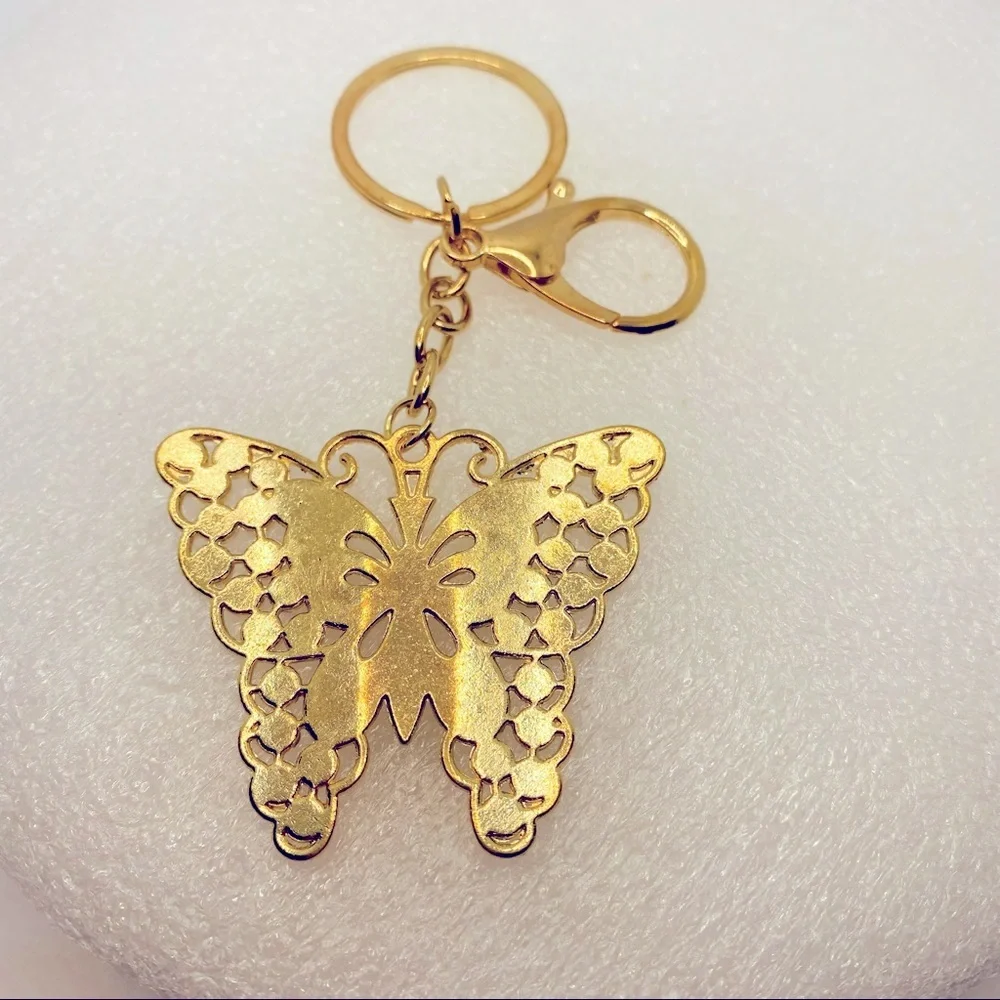 NWT Purse Charm Key Chain Crystal Butterfly in golden